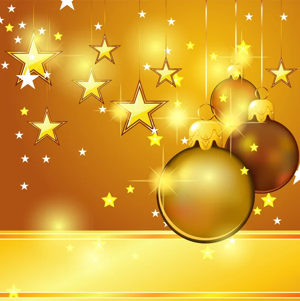 Golden Christmas card with balls — Stock Vector