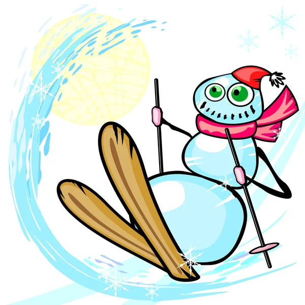 Grungy snowman and ski — Stock Vector