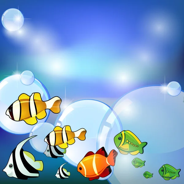 Peces y burbujas — Vector de stock