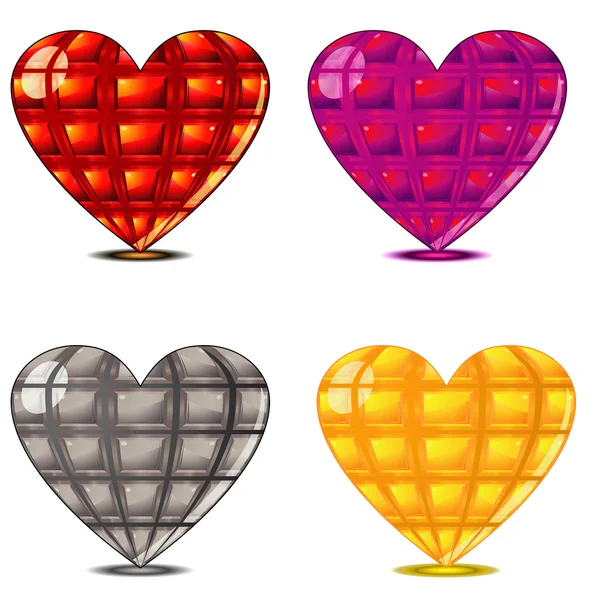 Four faceted hearts — Stock Vector