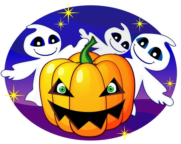 Calabaza de Halloween y fantasmas — Archivo Imágenes Vectoriales