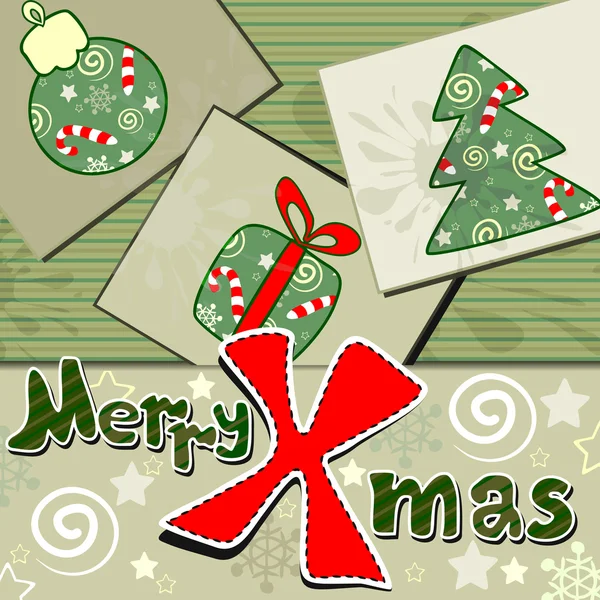 スクラップ ブック スタイルのクリスマス カード — ストックベクタ