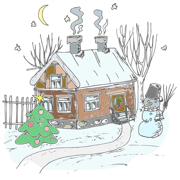 Sketchy Christmas house — Stock Vector