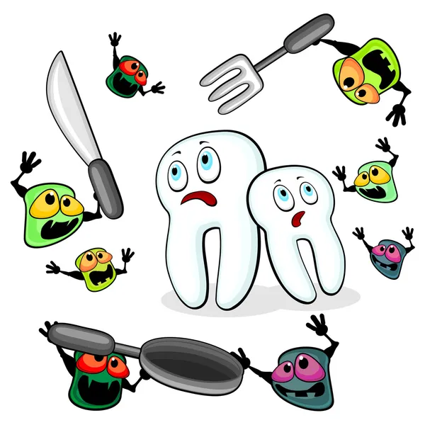 细菌攻击的牙齿 — 图库矢量图片