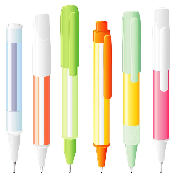 Six stylos isolés — Image vectorielle