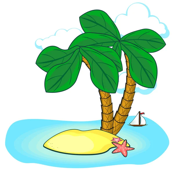 Två palmer och ön — Stock vektor