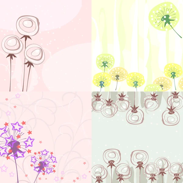 Four cards with dandelions — Stock Vector