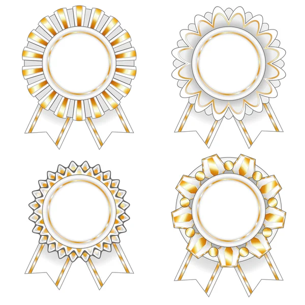 Four white and gold rosettes — Stock Vector