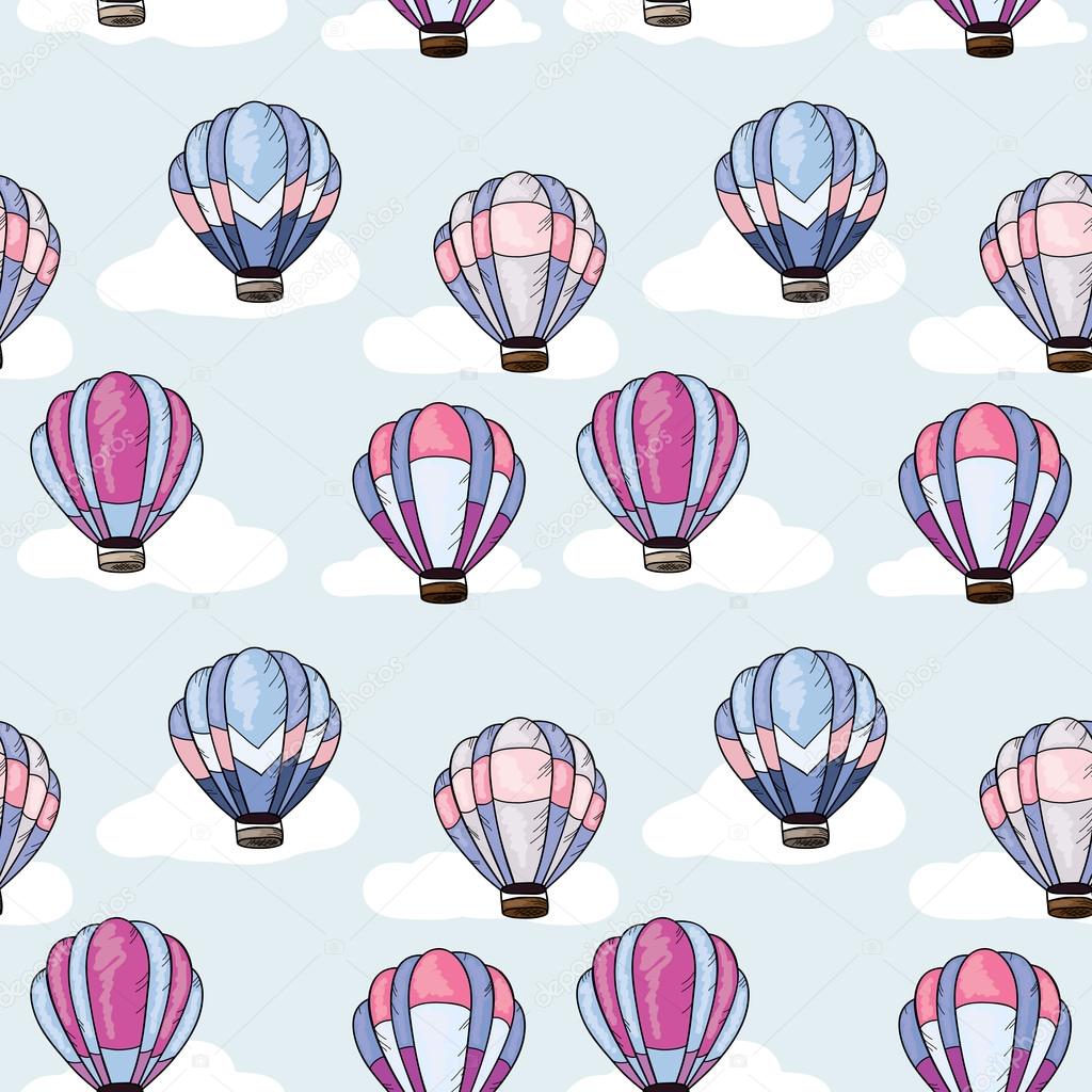Seamless pattern with hot air balloons