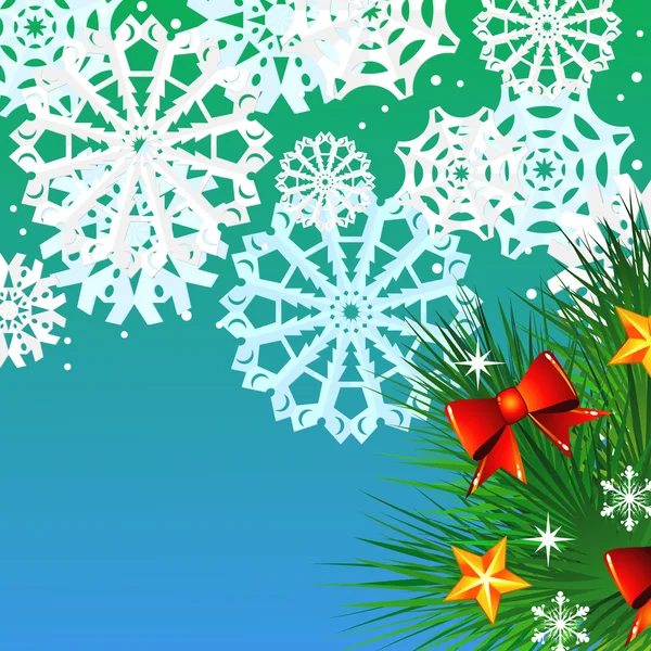 Vánoční pozadí s jedlí a sněhové vločky — Stockový vektor