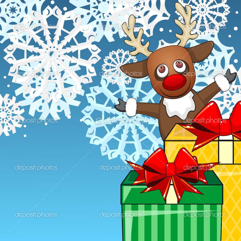 Christmas background with reindeer and presents