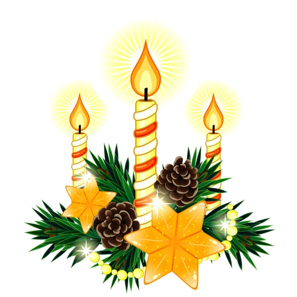 Christmas composition with 3 candles and two stars — Stock Vector