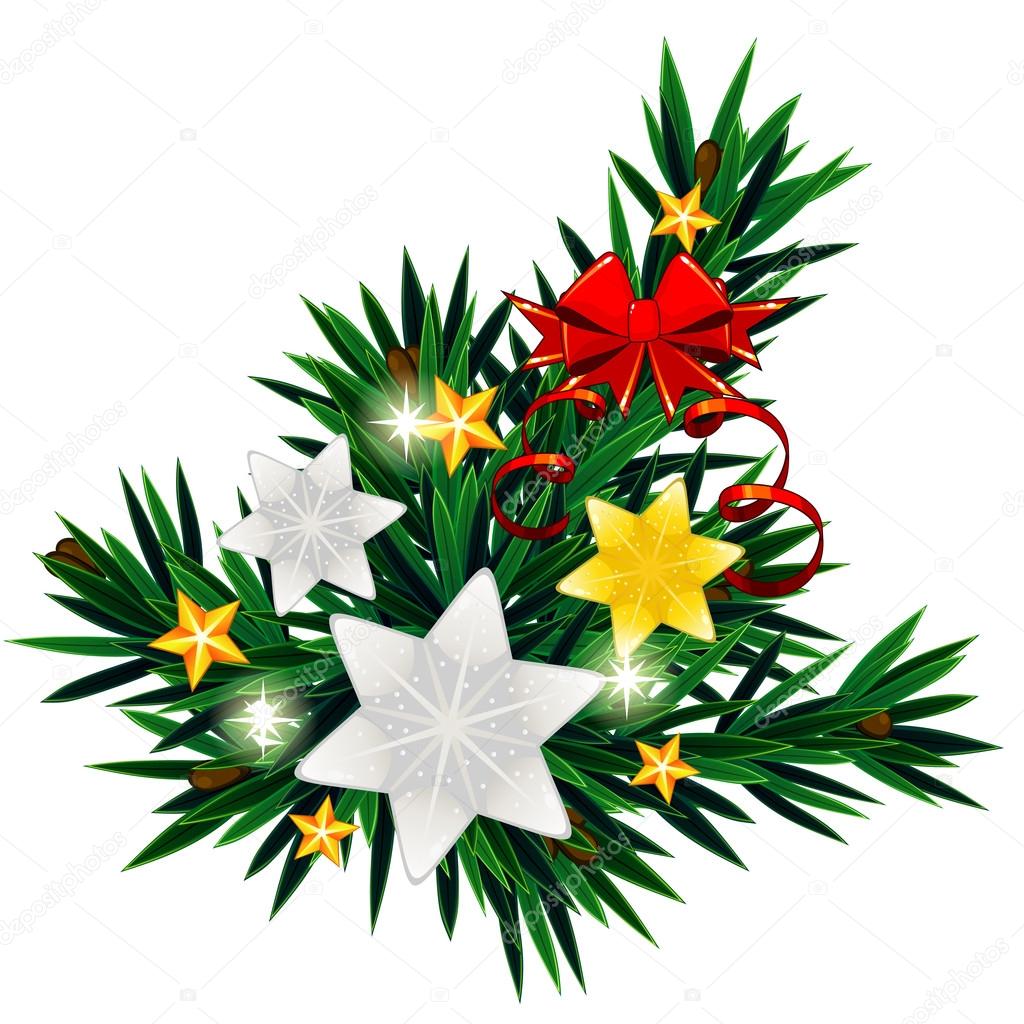 Christmas composition with silver stars and bow