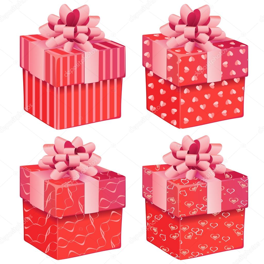 Four pink gift boxes