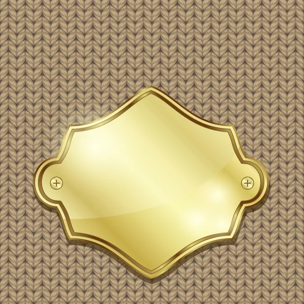 Gold badge over seamless knitted texture — Stock Vector