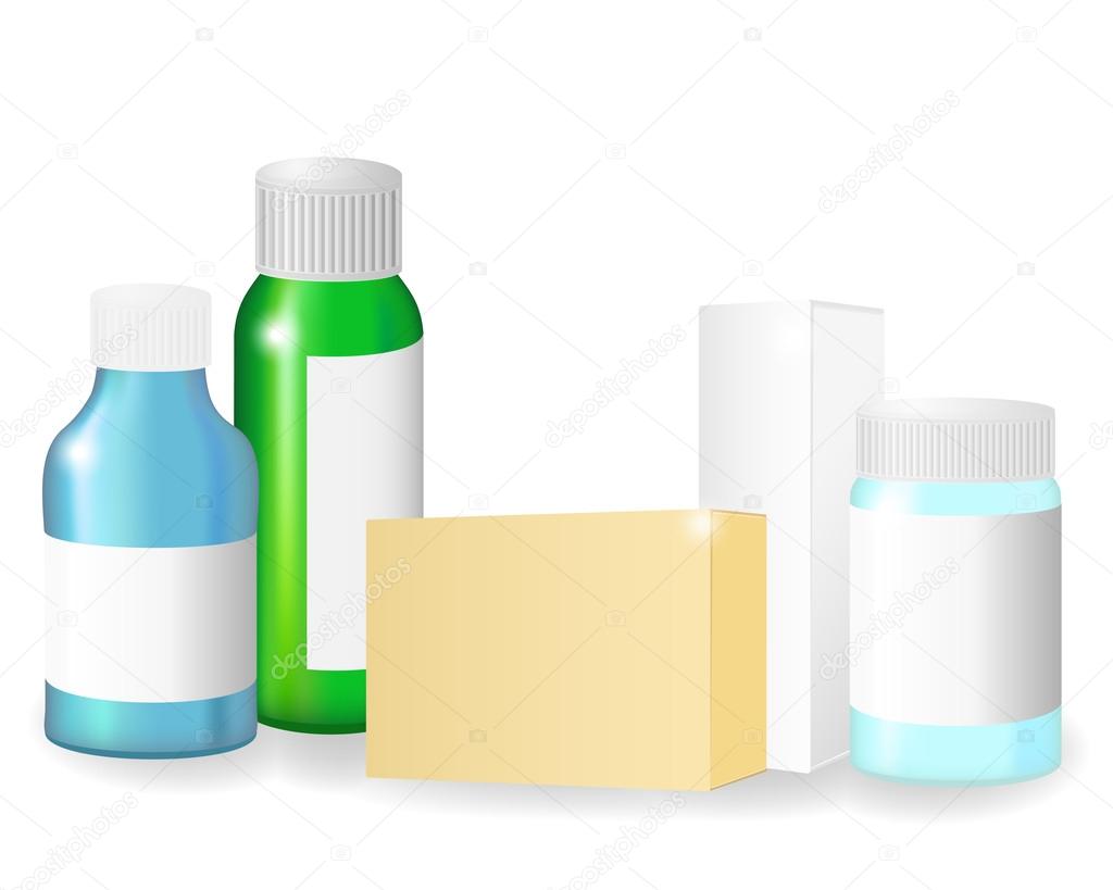 Blank medical bottles and boxes