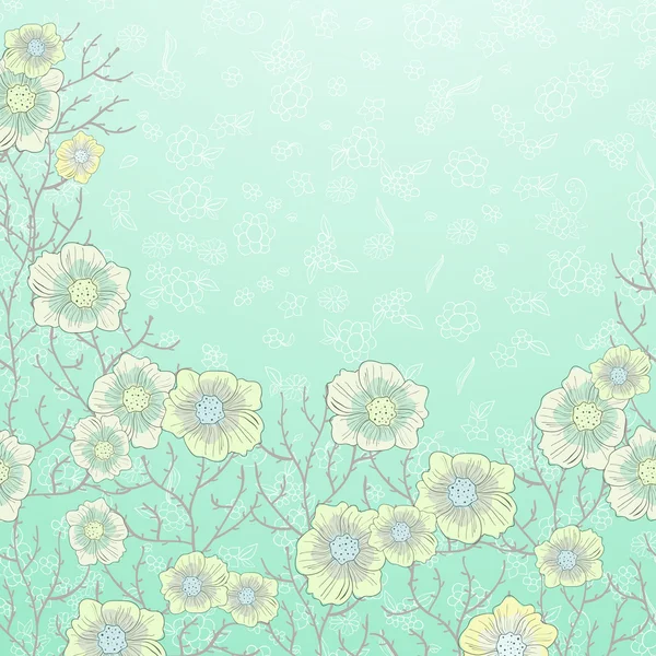 Blauwe kaart met bloemen — Stockvector