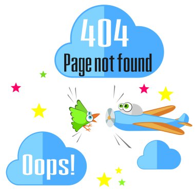 Error 404 concept with bird and airplane clipart