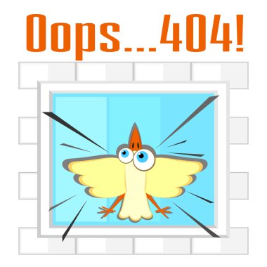 Error 404 concept with bird and window clipart