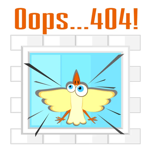 Ошибка 404 понятие с птицей и окном — стоковый вектор
