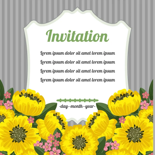 Retro invitation with yellow flowers — Stock Vector