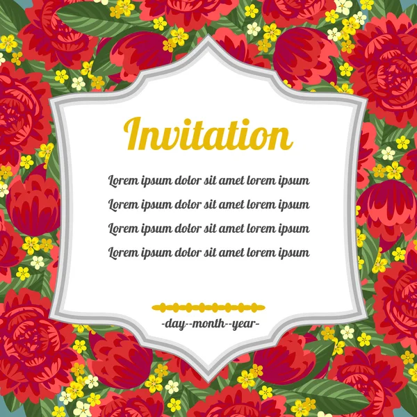 Convite sobre flores vermelhas — Vetor de Stock