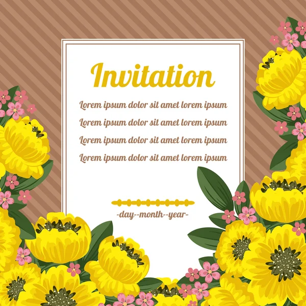 Retro invitation with yellow flowers over brown — Stock Vector