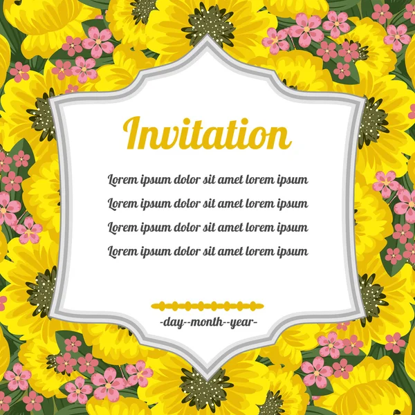 Invitation over yellow flowers — Stock Vector