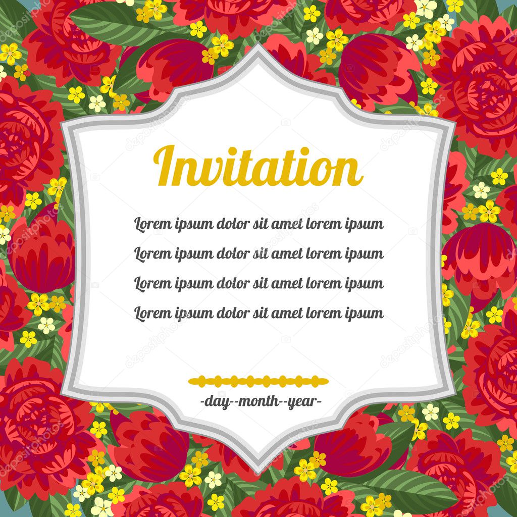 Invitation over red flowers