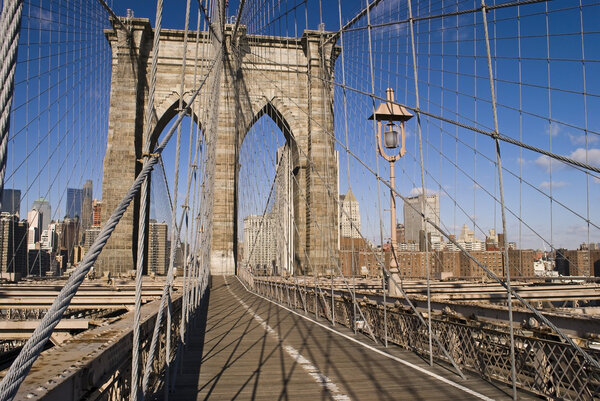 A view of the Brooklyn Bridge over the East River in Manhattan.