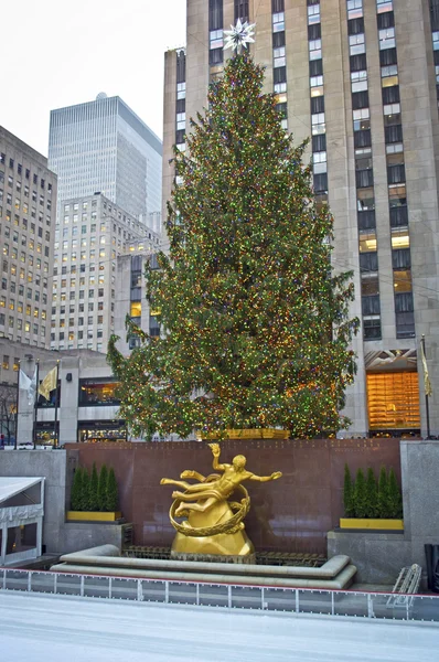 Rockefeller center tree och rink — Stockfoto