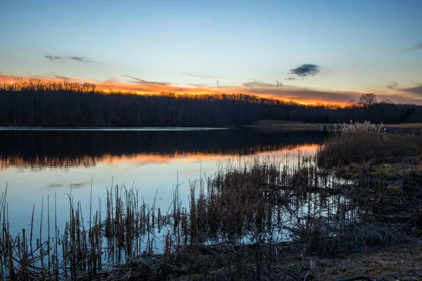 Een Schilderachtig Uitzicht Schemering Van Rising Sun Lake Monmouth County — Stockfoto