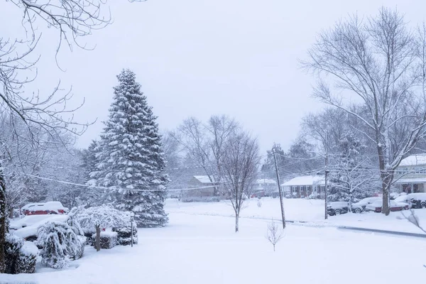 このManalapanニュージャージー州の近所で新鮮に降る雪 — ストック写真