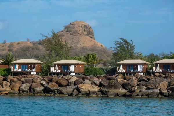 Cabanas Ilha Com Ilha Pigeon Fundo Ilha Caribenha Santa Lúcia — Fotografia de Stock