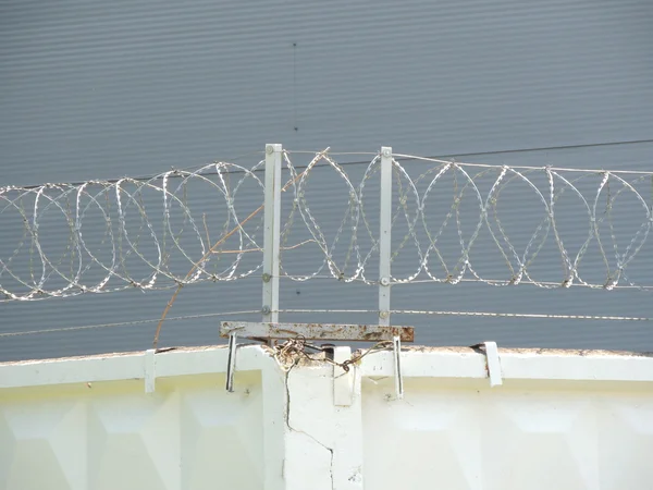 Fencing, barbed wire, poles, — Stock Photo, Image