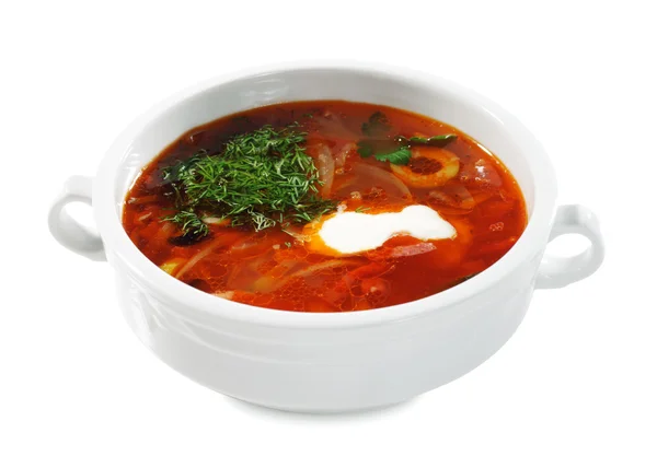 Russian and Ukrainian Cuisine - Soup Solyanka — Stock Photo, Image