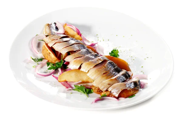 Sliced Fish with Baked Potatoes — Stock Photo, Image