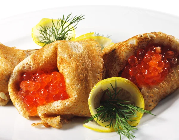 Pancakes with Red Caviar — Stock Photo, Image