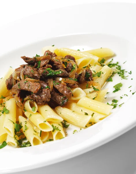 Pasta Penne com carne — Fotografia de Stock