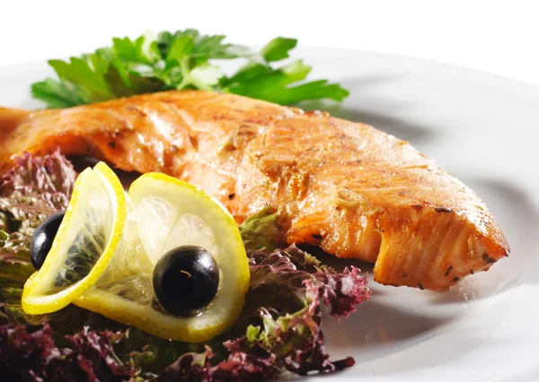 Hot Fish Dishes - Salmon Steak — Stock Photo, Image