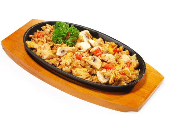 Kuchnia japońska - ryż z mięsem kurczaka i pieczarkami — Zdjęcie stockowe