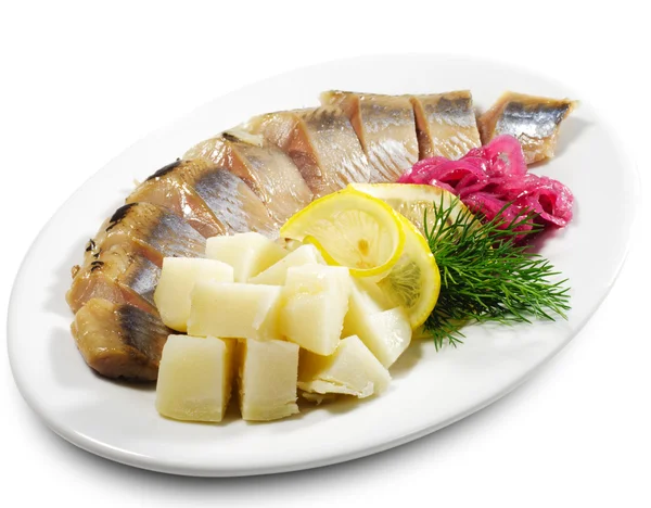 Mâncăruri de pește rece Kipper cu cartofi — Fotografie, imagine de stoc