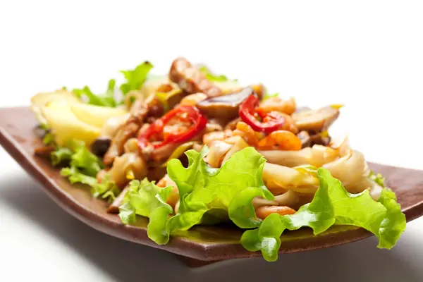 Noodles with Meat and Seafood — Stock Photo, Image