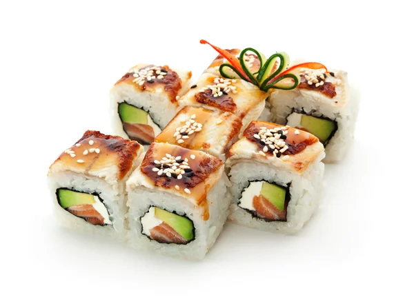Losos a uzeným úhořem maki sushi — Stock fotografie