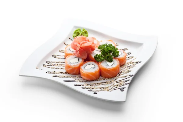 American Maki Sushi - Philadelphia Roll made of Fresh Raw Salmon — Stock Photo, Image