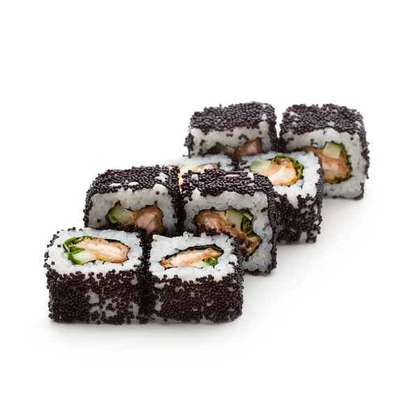 Smažený losos a tobiko roll — Stock fotografie