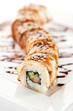 somon ve füme yılan balığı maki sushi