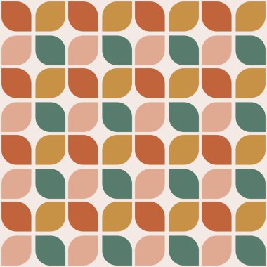 70 s seamless pattern. Retro colorful geometric seamless background in seventies style. Groovy scrapbook paper. Yellow, orange, brown, green vintage colors vector pattern