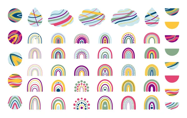 Set Colorful Rainbows Clouds Circles Semicircle Nursery Art Design Decoration — Vetor de Stock