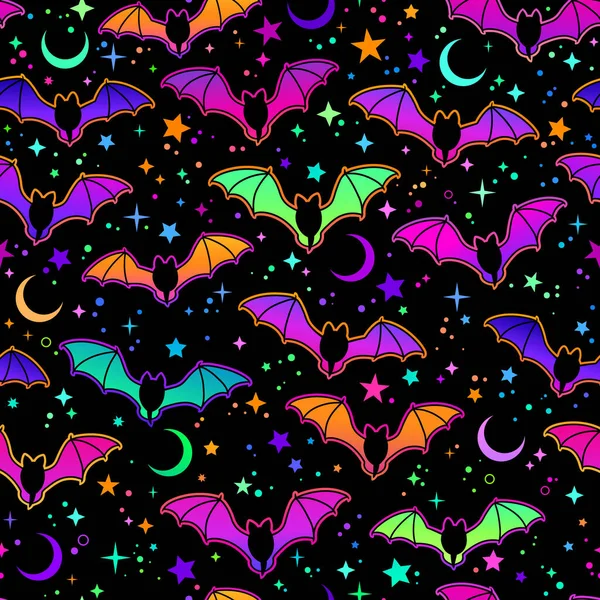 Απρόσκοπτη Μοτίβο Πολύχρωμων Φωτεινών Νυχτερίδων — Διανυσματικό Αρχείο